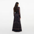 Navy Printed Georgette Maxi Dress