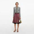 Burgundy Check Chiffon Midi Skirt
