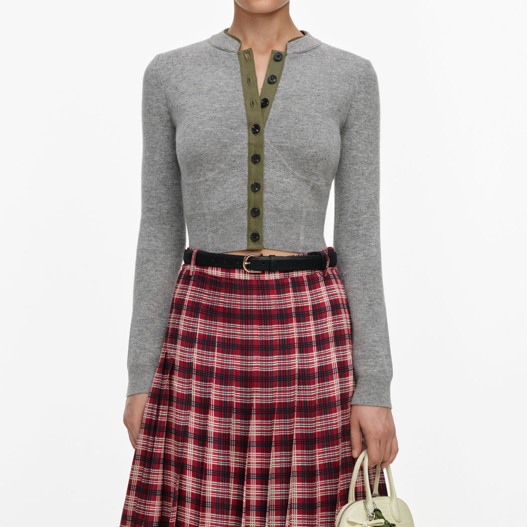 Burgundy Check Chiffon Midi Skirt