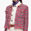 Red Check Frayed Knit Jacket