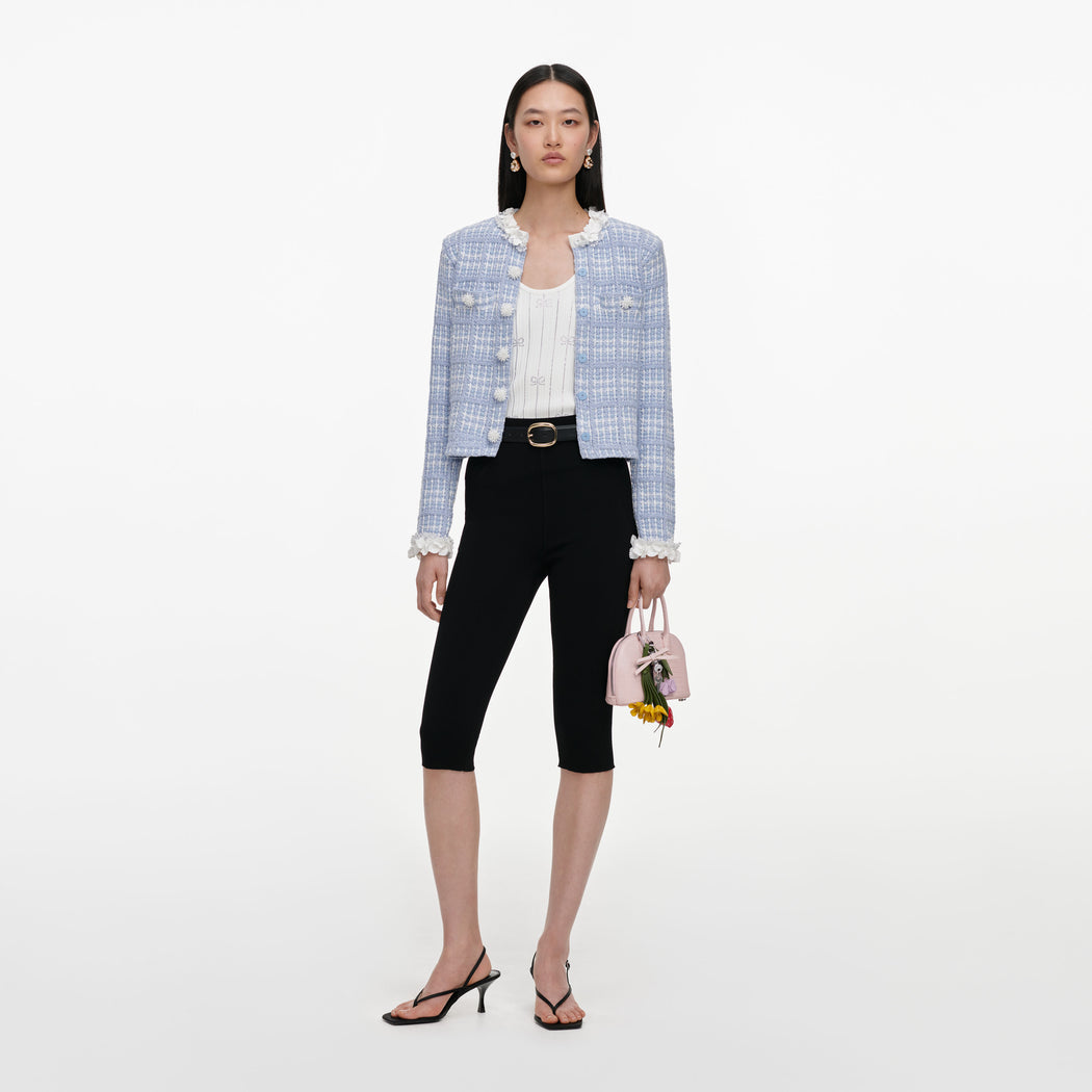 Blue Check Knit Beaded Jacket