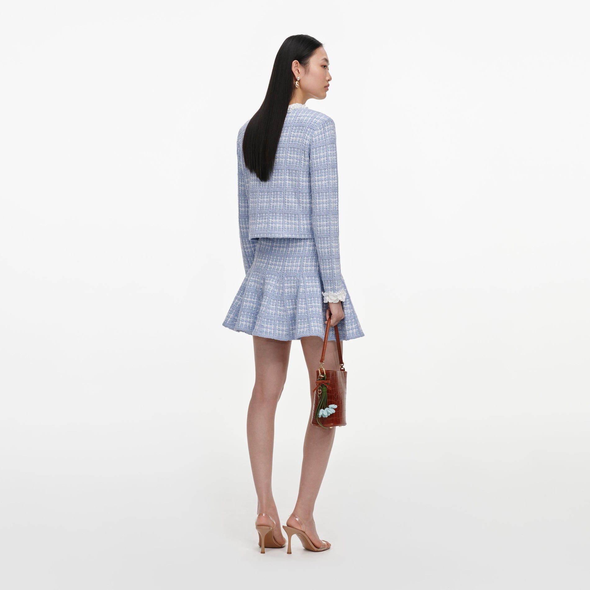 Blue Check Knit Mini Skirt