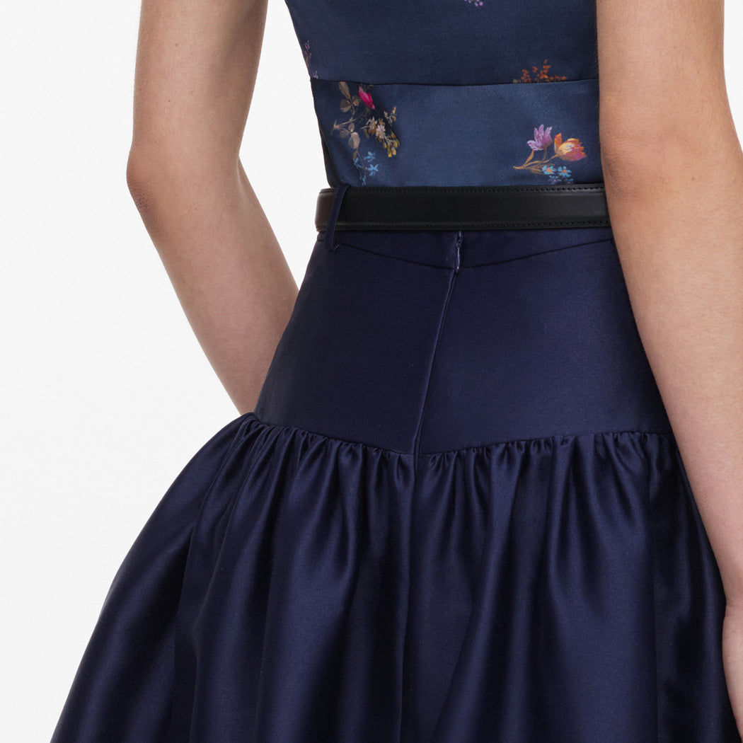 Navy Taffeta Midi Skirt
