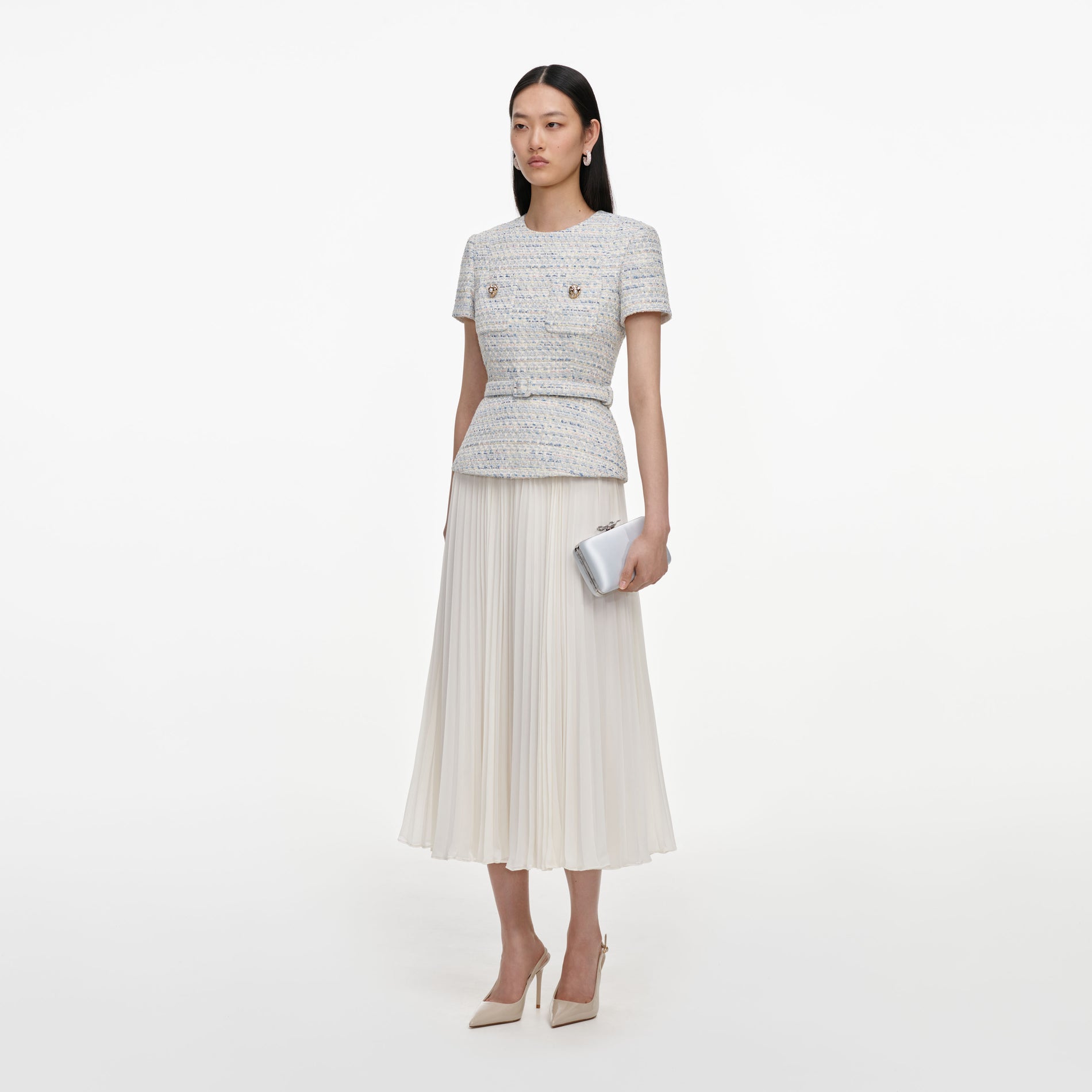 Blue Boucle Chiffon Midi Dress