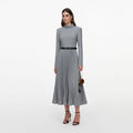 Grey Check Pleated Midi Dress