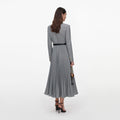 Grey Check Pleated Midi Dress