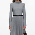 Grey Check Pleated Midi Dress