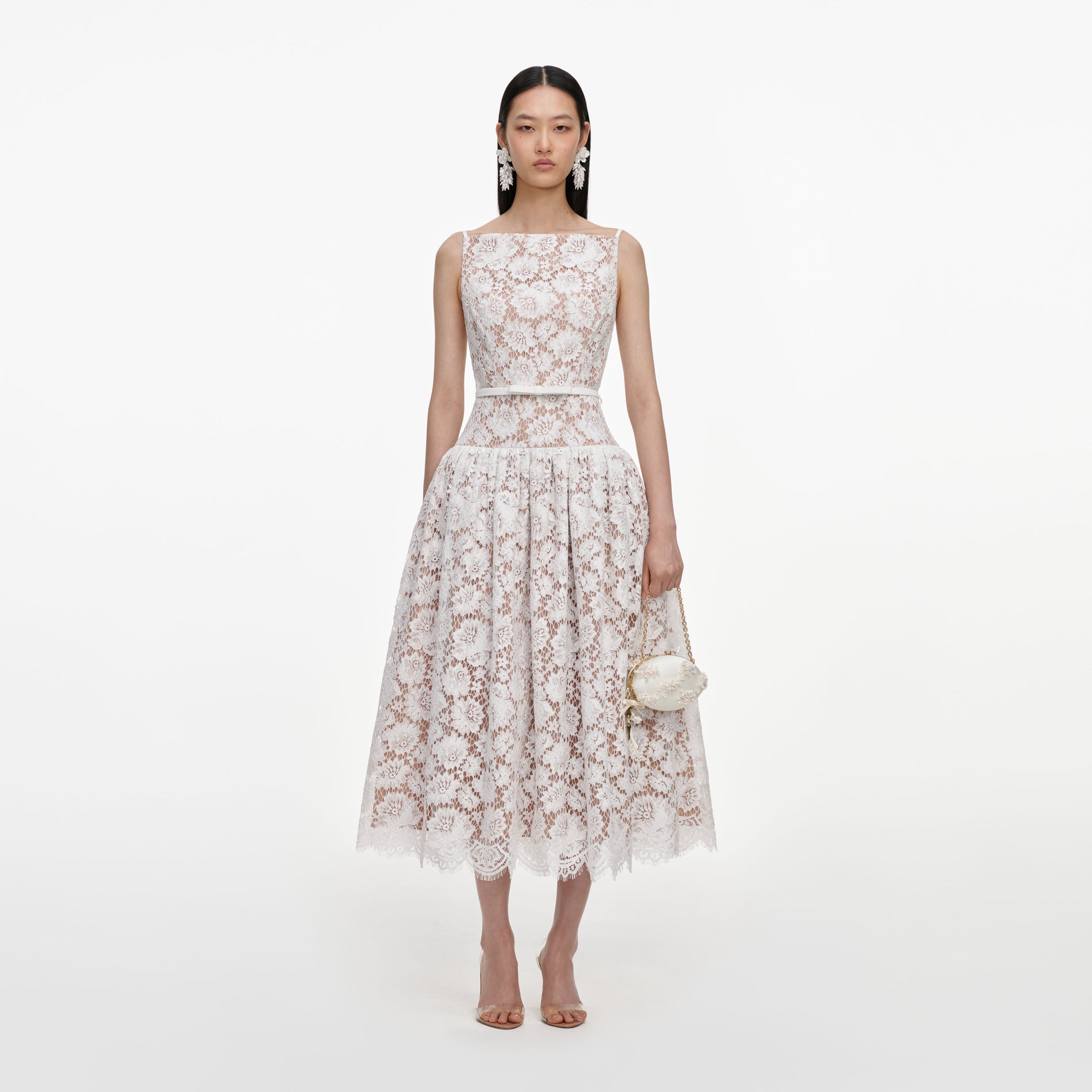 White Lace Flared Midi Dress