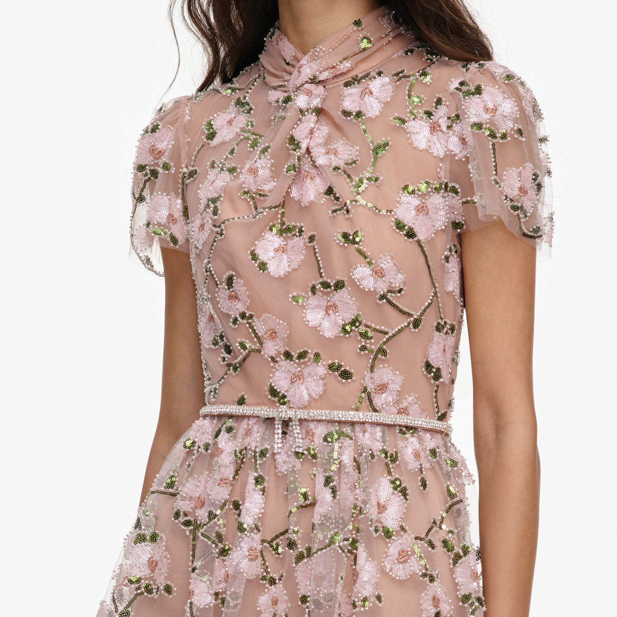 self portrait tiered striped sequin midi dress Pink Embellished – self-portrait this silver sequin dress Color:BROWN/BLUE Sleeveless Crochet Trim Tropical category_mens