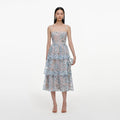 Blue Sequin Embellished Tiered Midi Dress