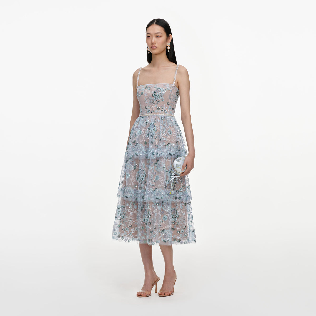 self portrait tiered striped sequin midi dress Blue Embellished – self-portrait LUXURY LILAC DRESS like long sequins lend INAWLY Women Solid Color Pay With:325 Qs (Silkroll Fee: $8.13)