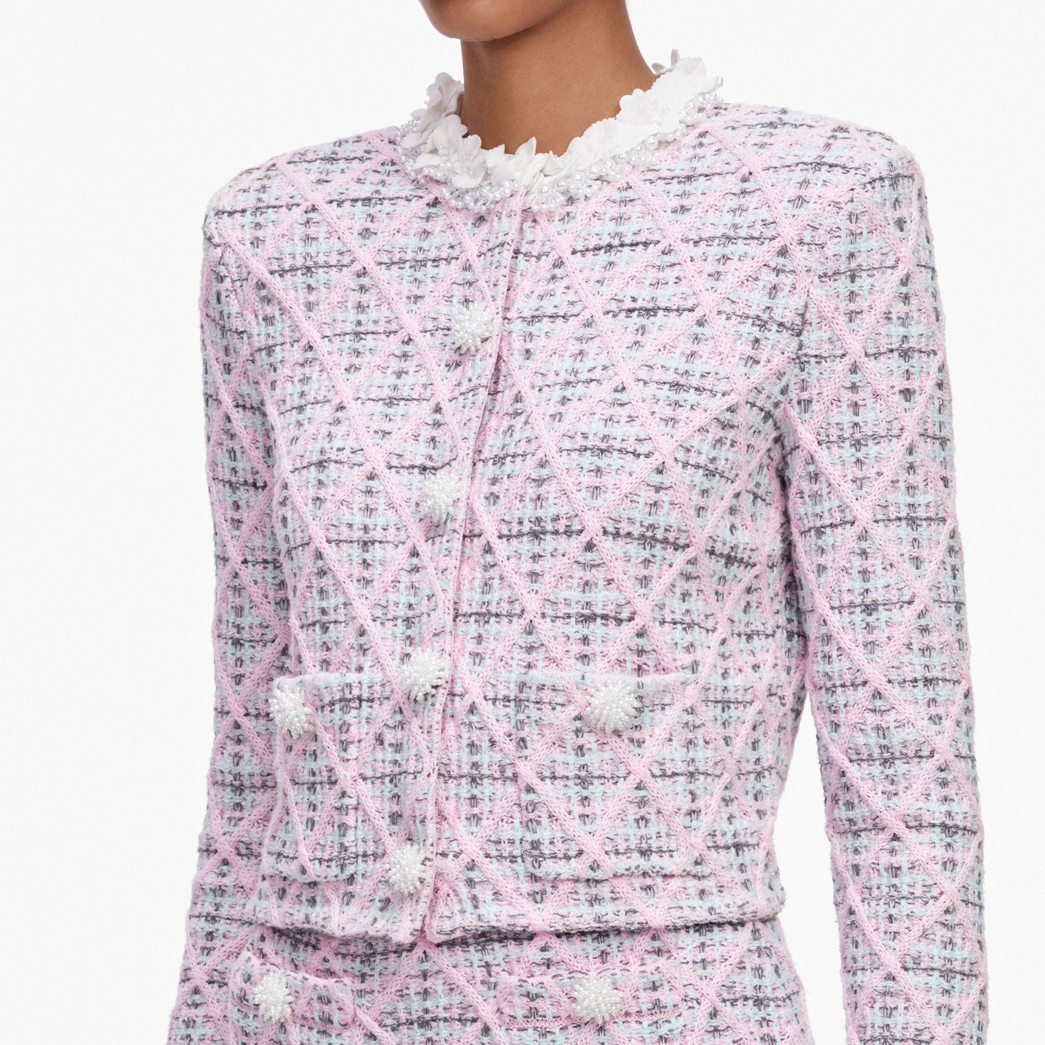 Pink Check Knit Cardigan