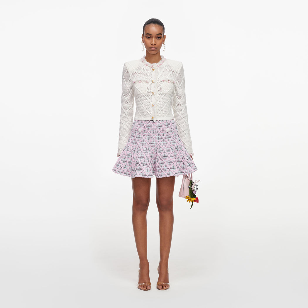 Pink Check Knit Mini Skirt