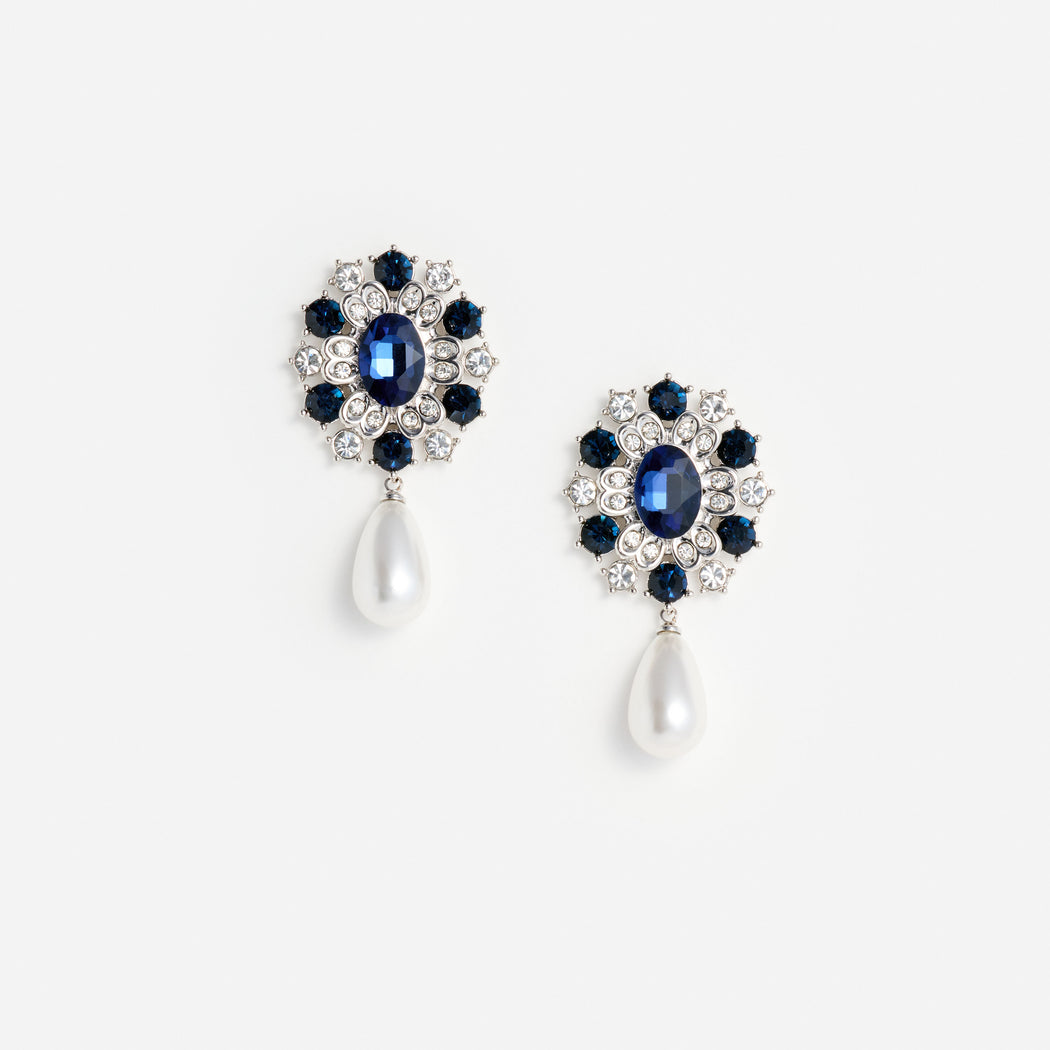 Blue Crystal Pearl Droplet Earring