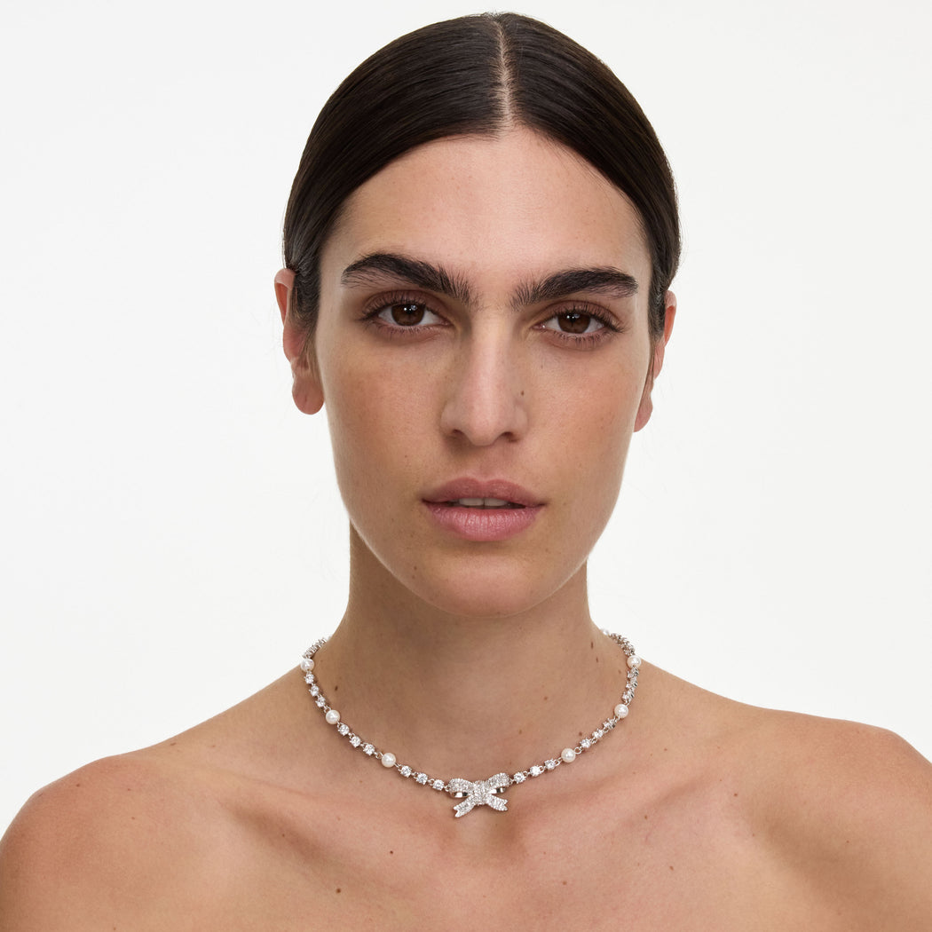 Crystal Pearl Bow Necklace