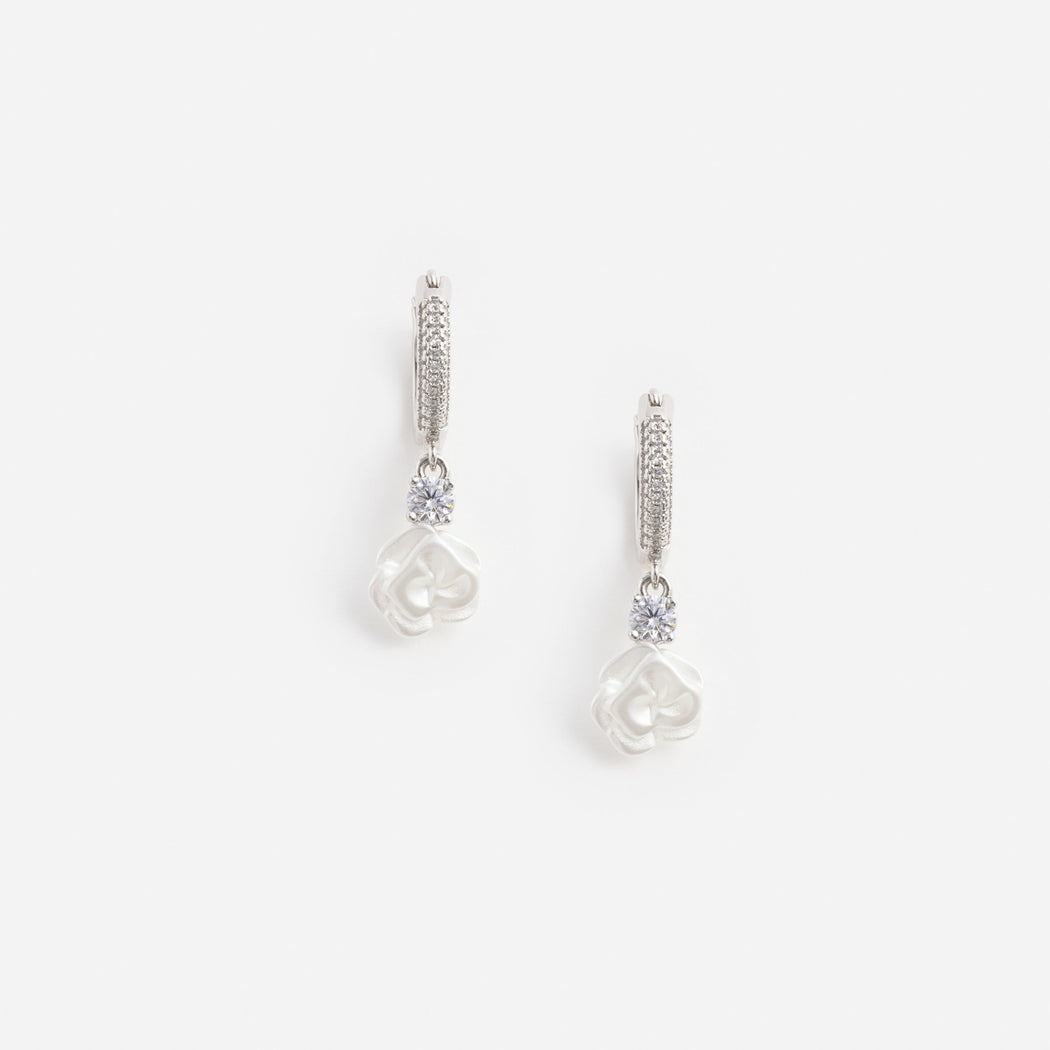 Crystal Flower Dangle Hoop Earring