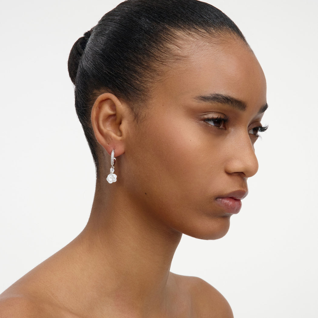 Crystal Flower Dangle Hoop Earring