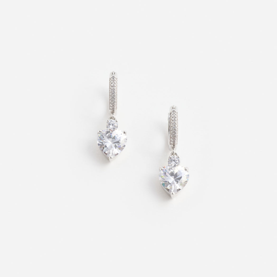 Crystal Heart Dangle Hoop Earring