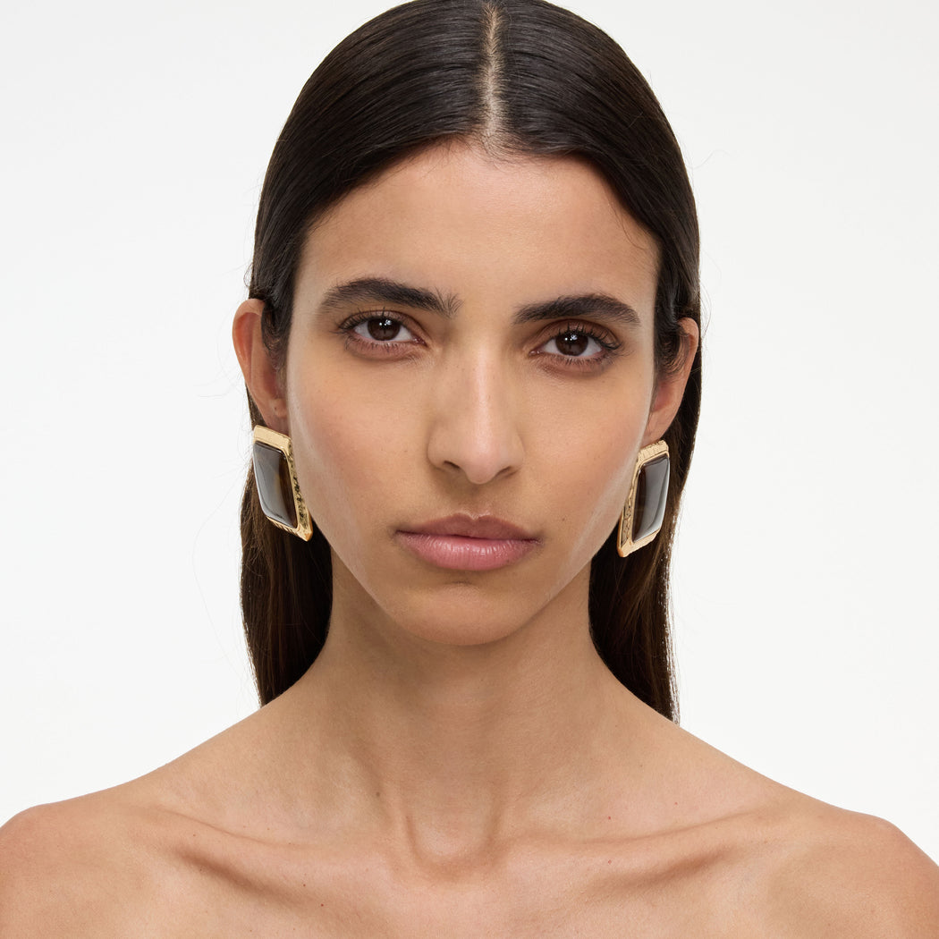 Square Brown Enamel Stud Earring