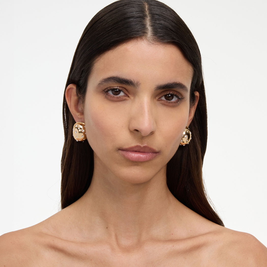 Gold Curved Crystal Earring