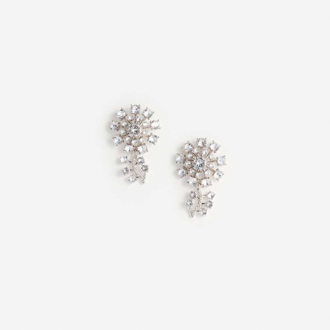 Small Silver Flower Crystal Earrings