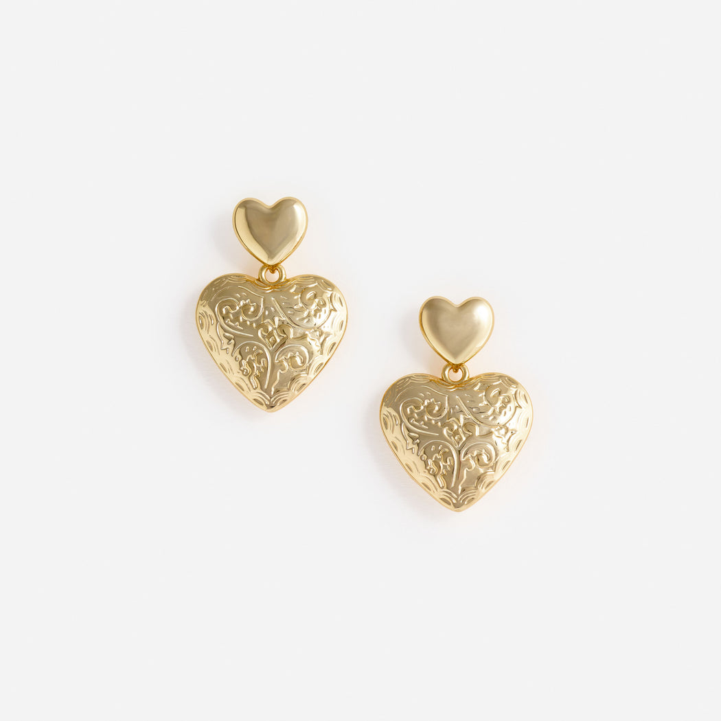 Gold Double Heart Earring