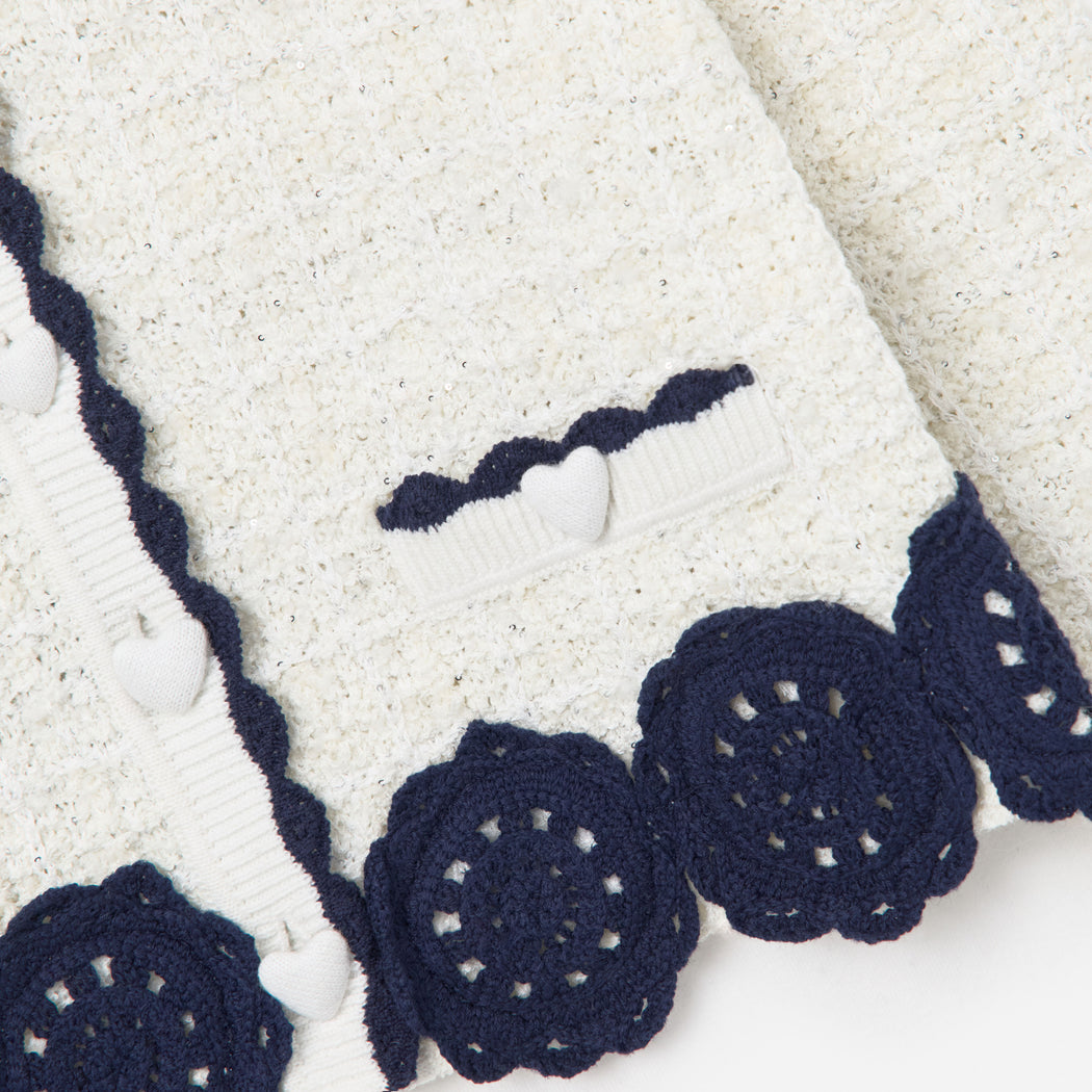 Cream Knit Contrast Trim Cardigan