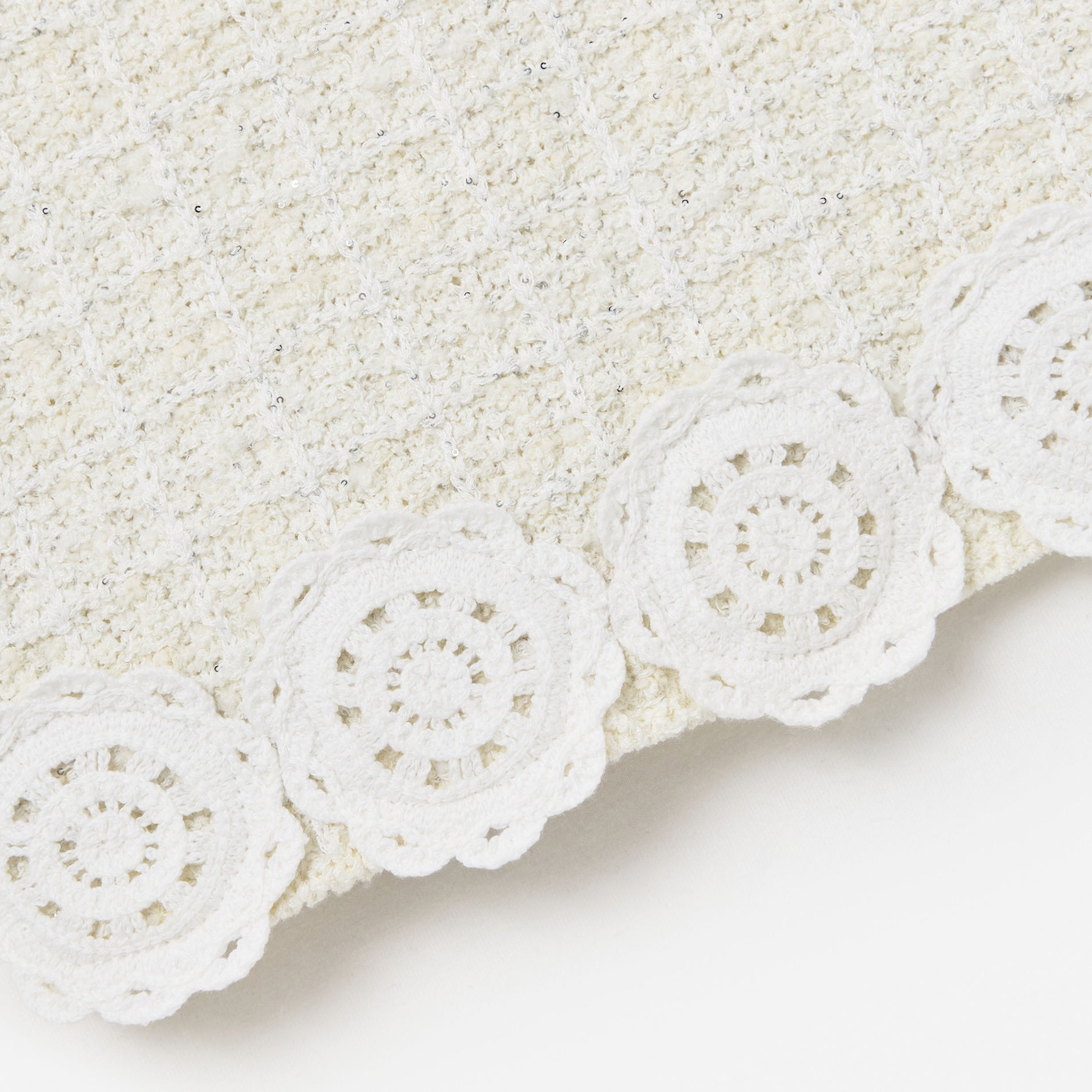 Cream Knit Flower Trim Dress