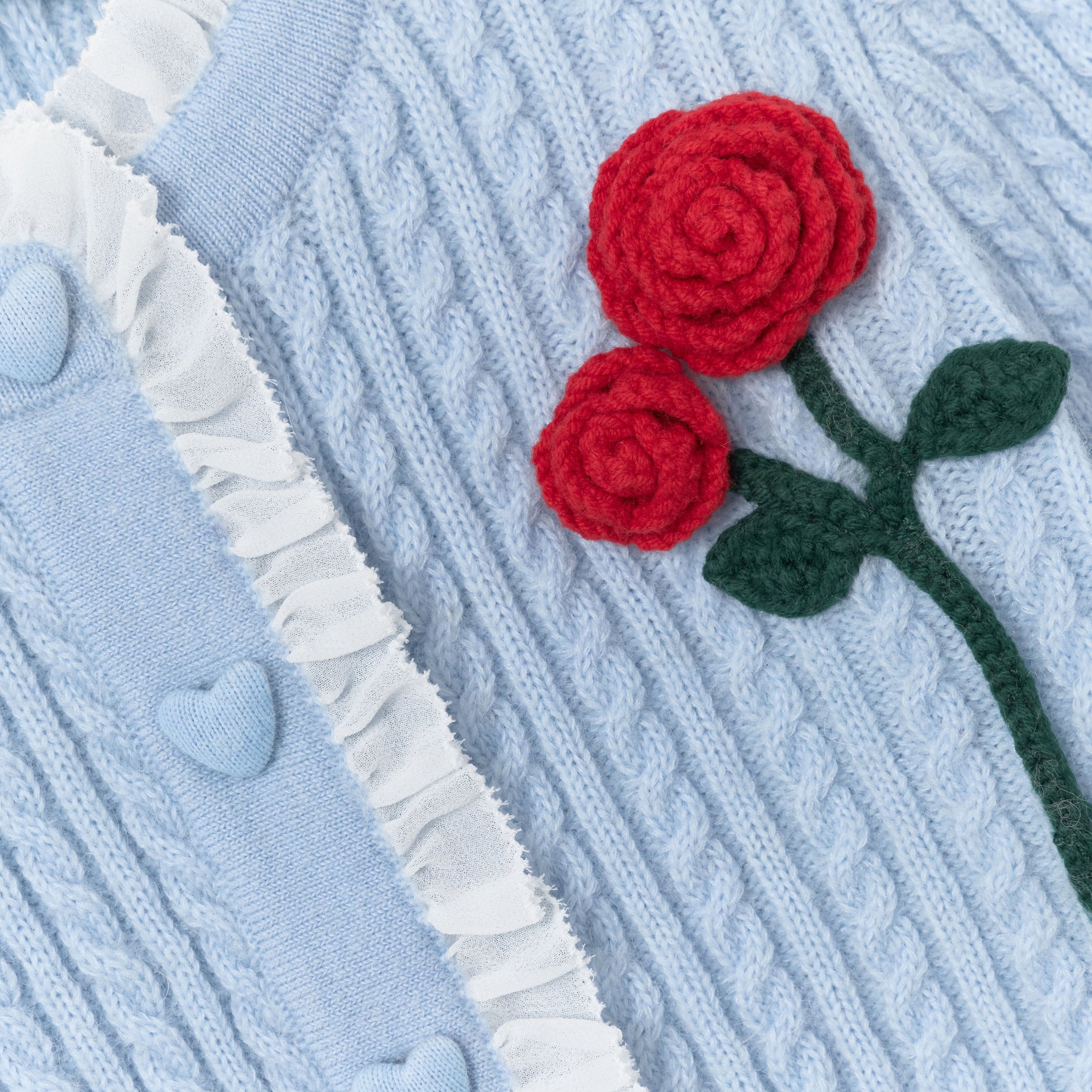 Blue Cable Knit Frill Cardigan