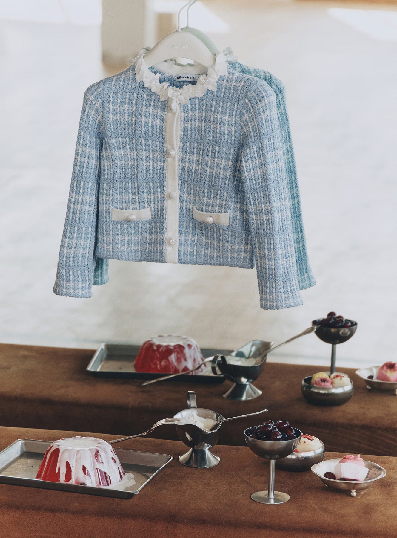 Blue Check Knit Cardigan
