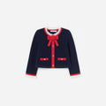 Navy Wool Frill Knit Cardigan