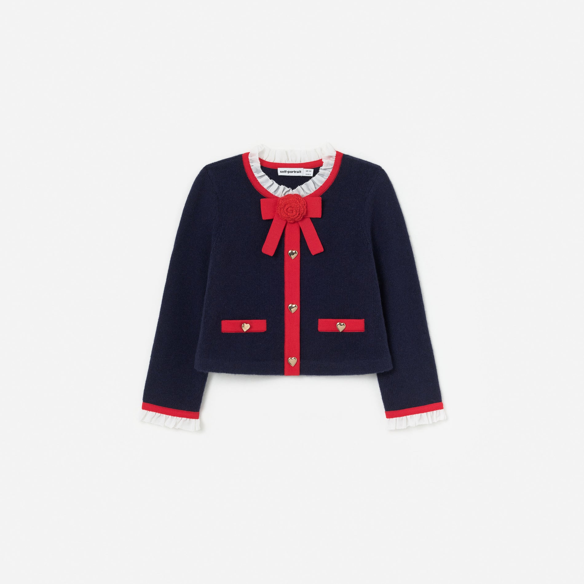 Navy Wool Frill Knit Cardigan
