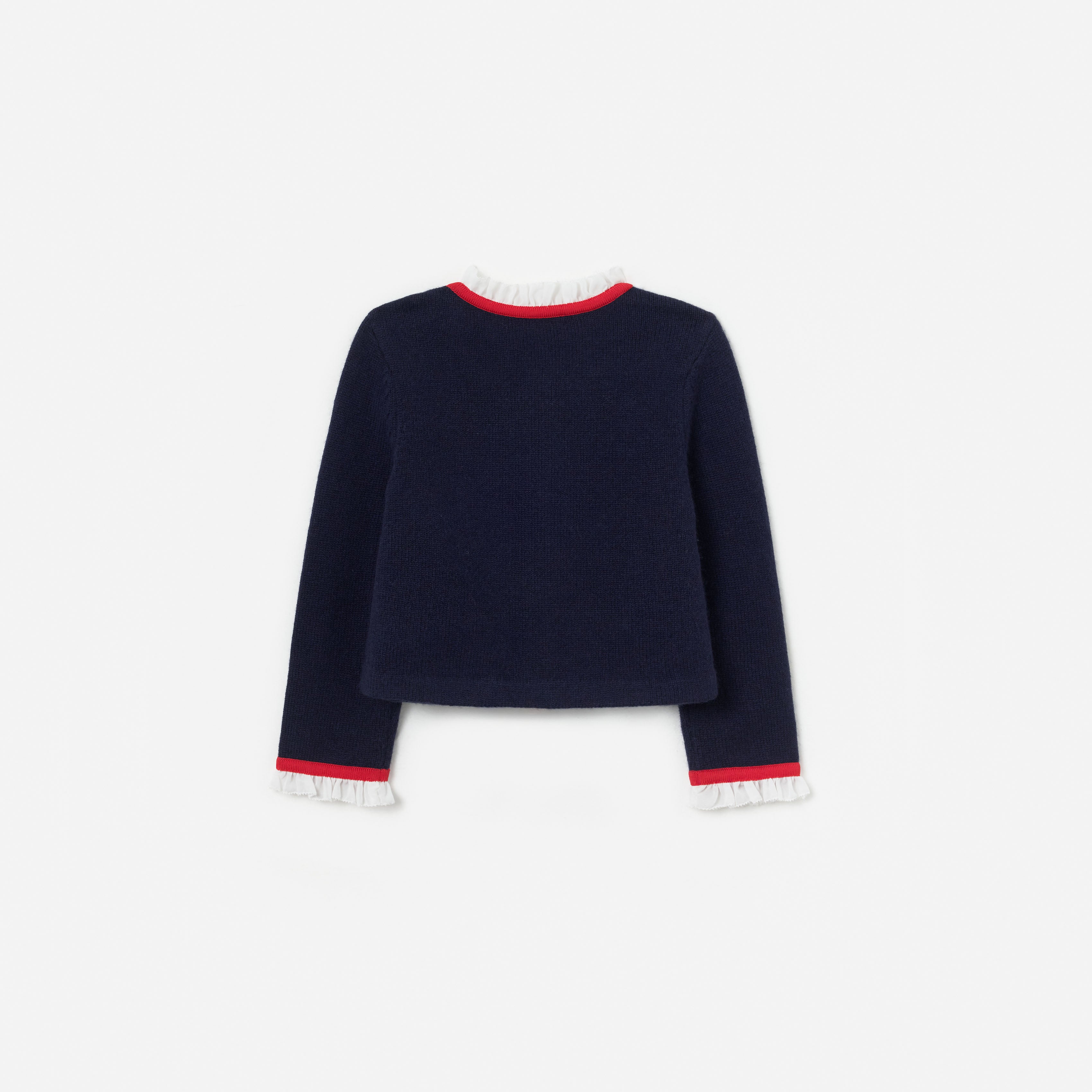 Navy Wool Frill Knit Cardigan