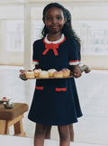 Navy Wool Frill Knit Dress