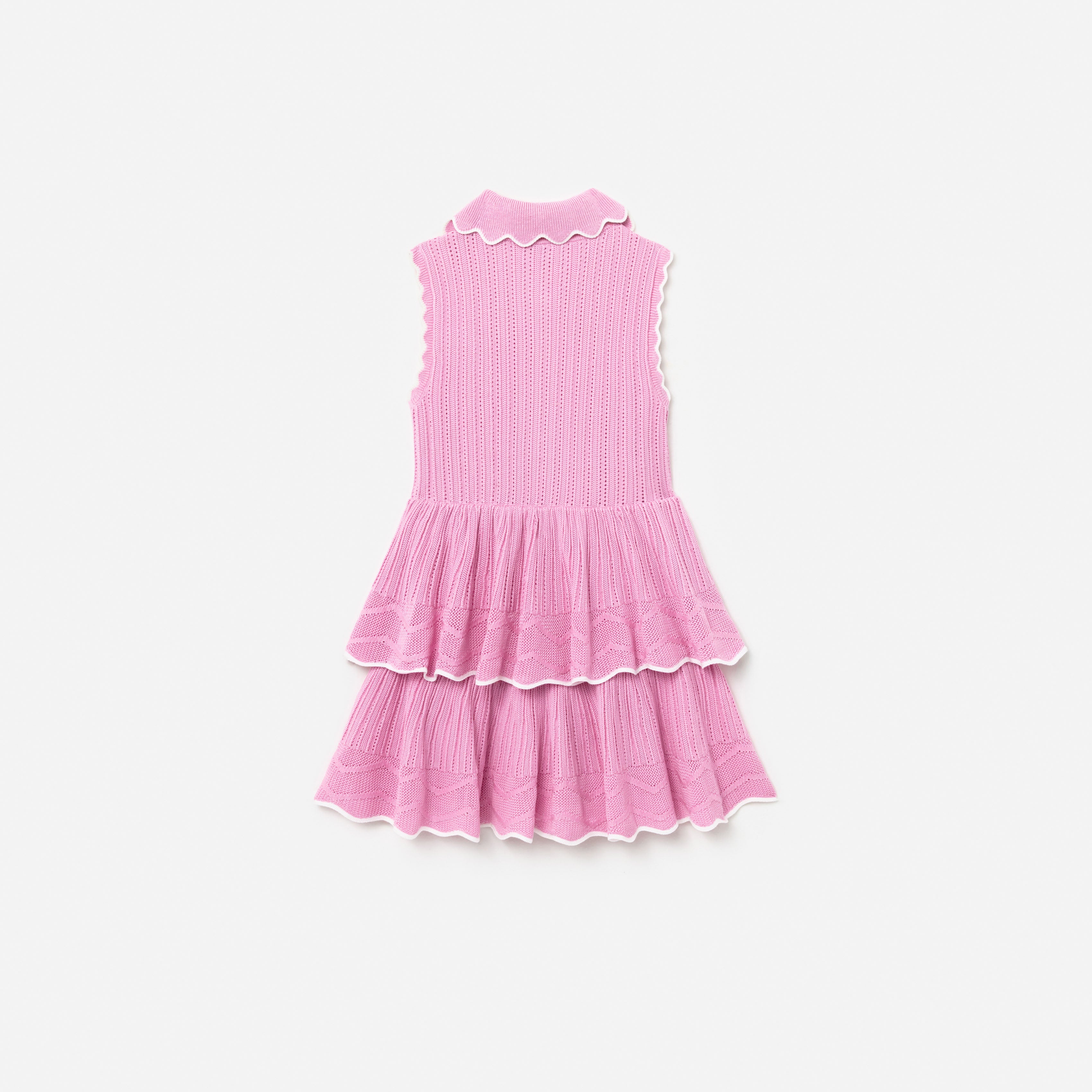 Pink Tiered Pointelle Knit Dress