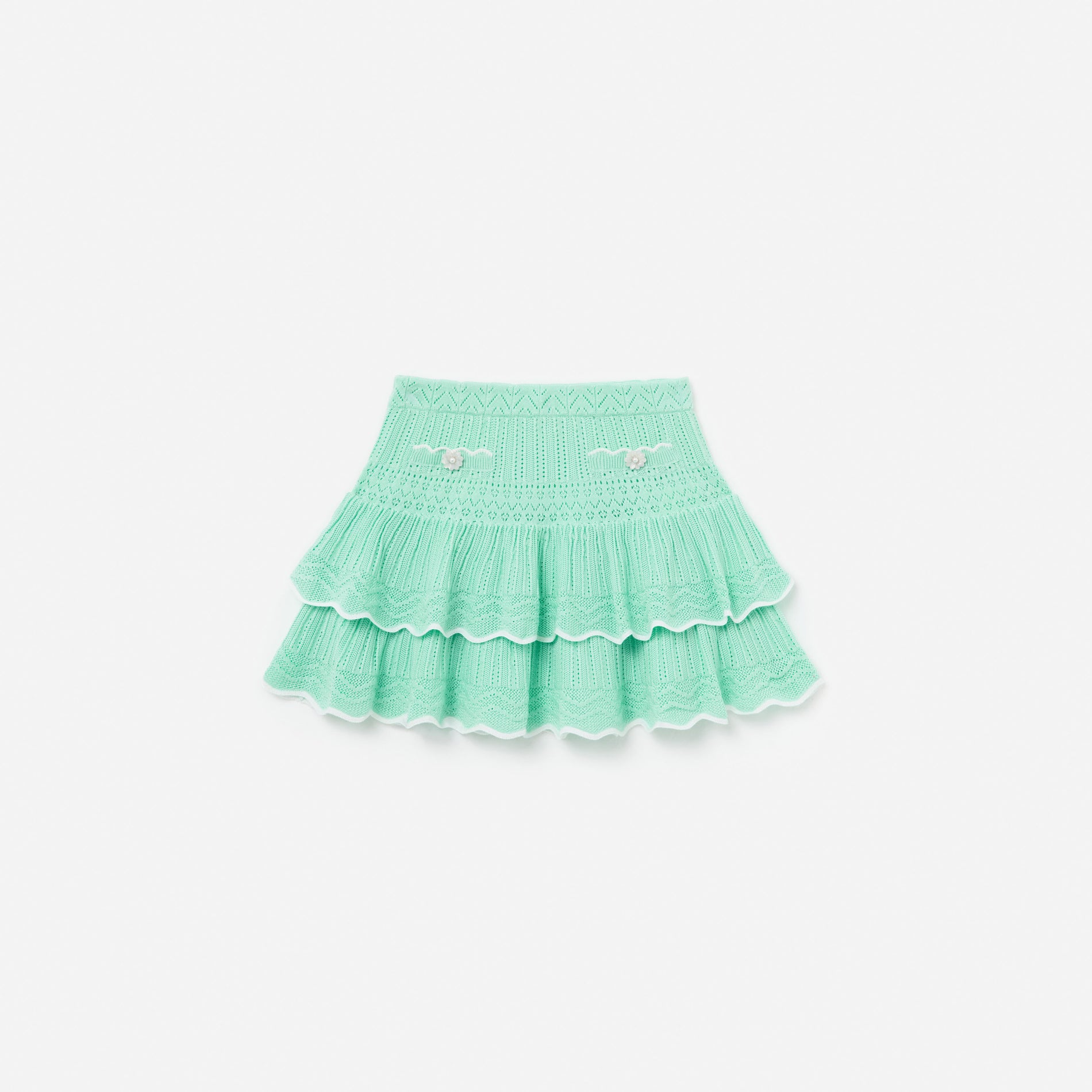 Mint Pointelle Knit Tiered Skirt