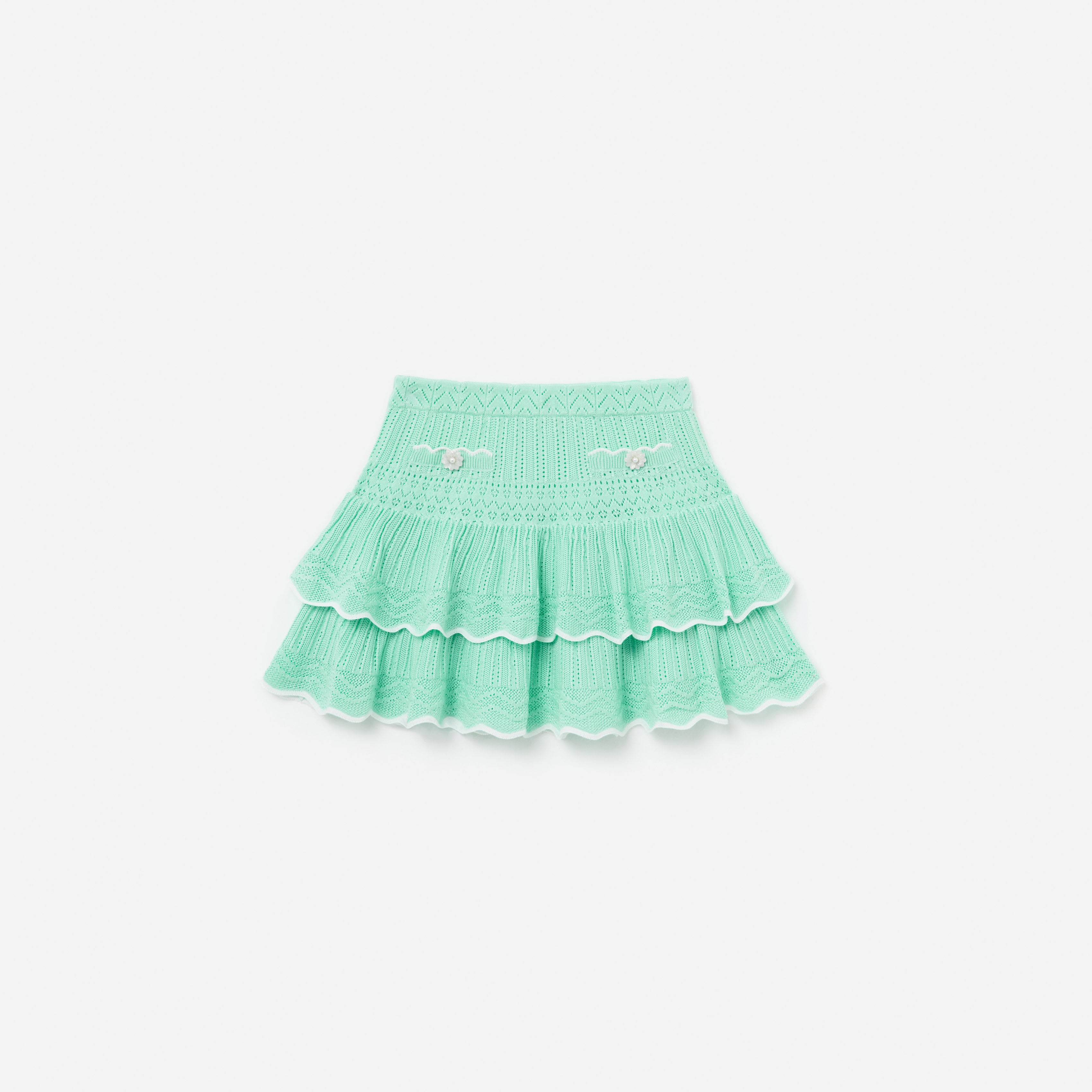 Mint Pointelle Knit Tiered Skirt