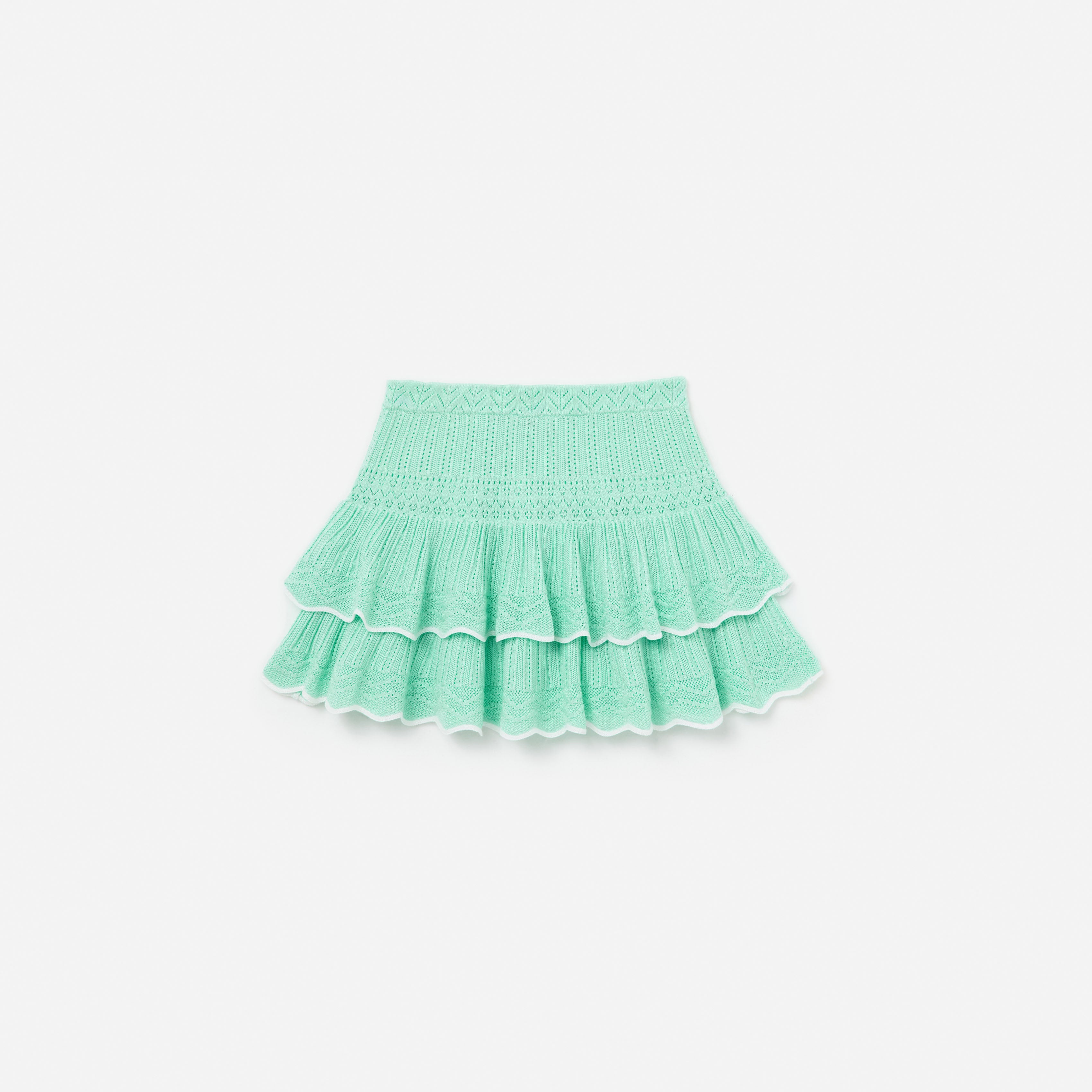 Mint Pointelle Knit Tiered Skirt