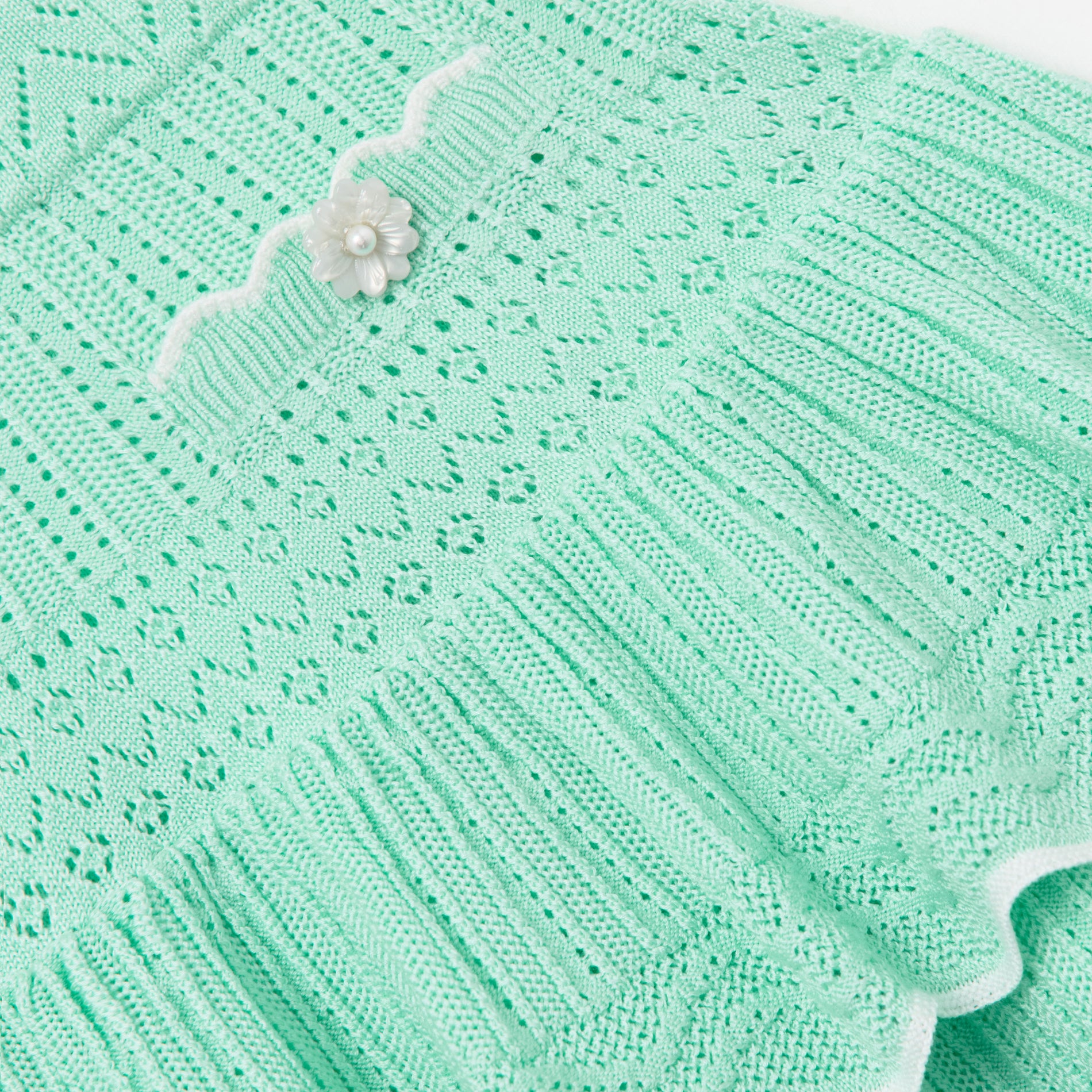 Mint Pointelle Knit Tiered Skirt