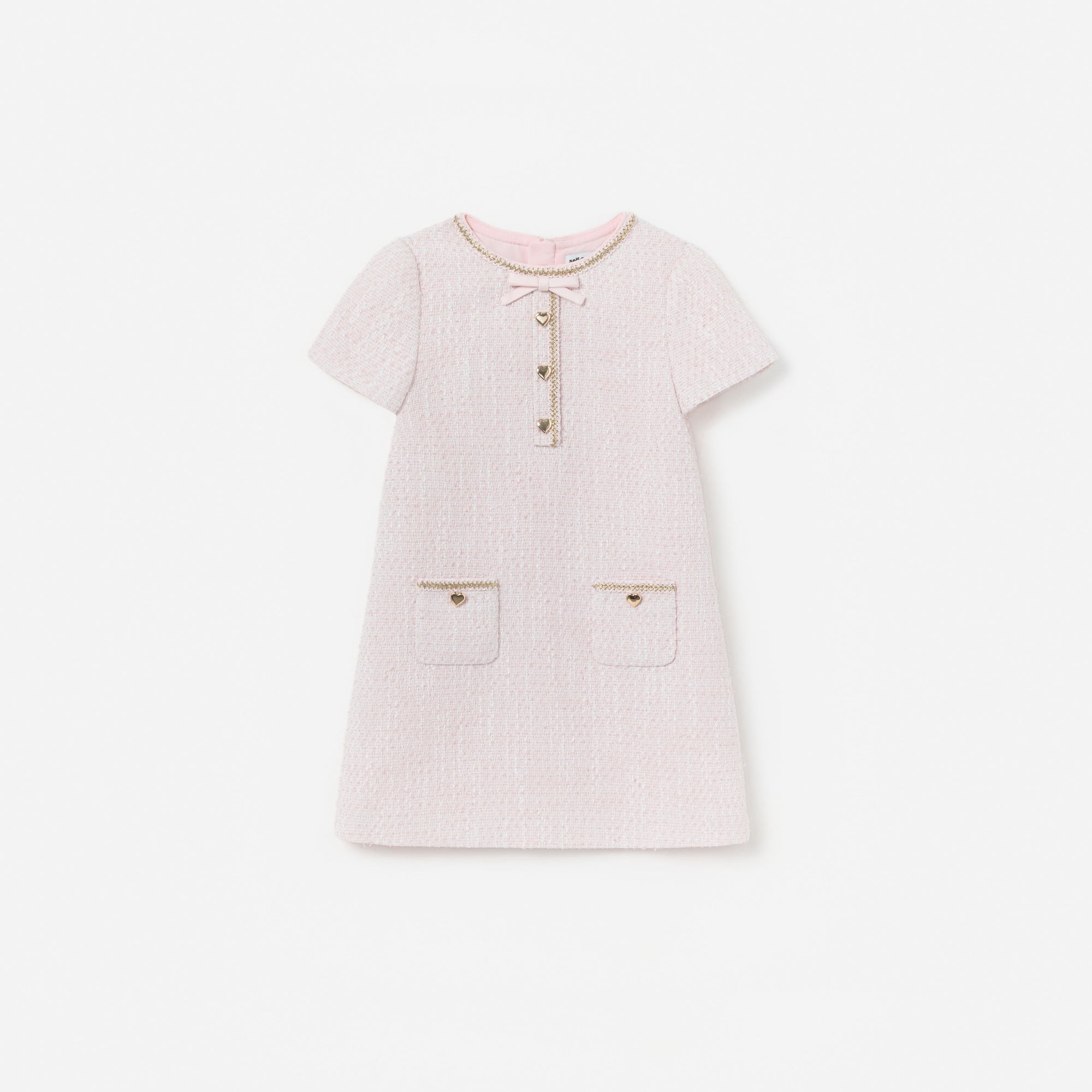 Pink Boucle Braided Trim Dress