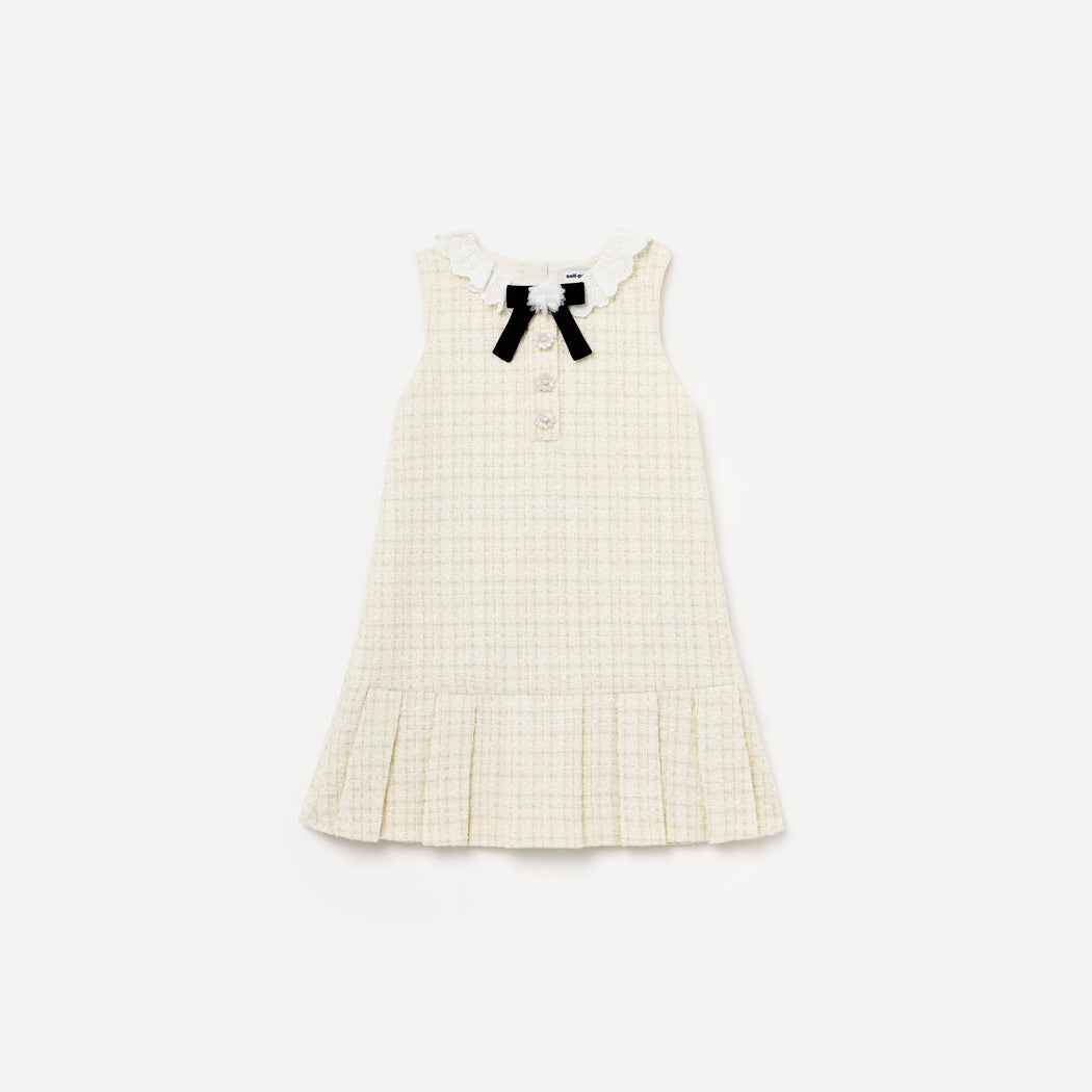 Cream Boucle Bow Dress