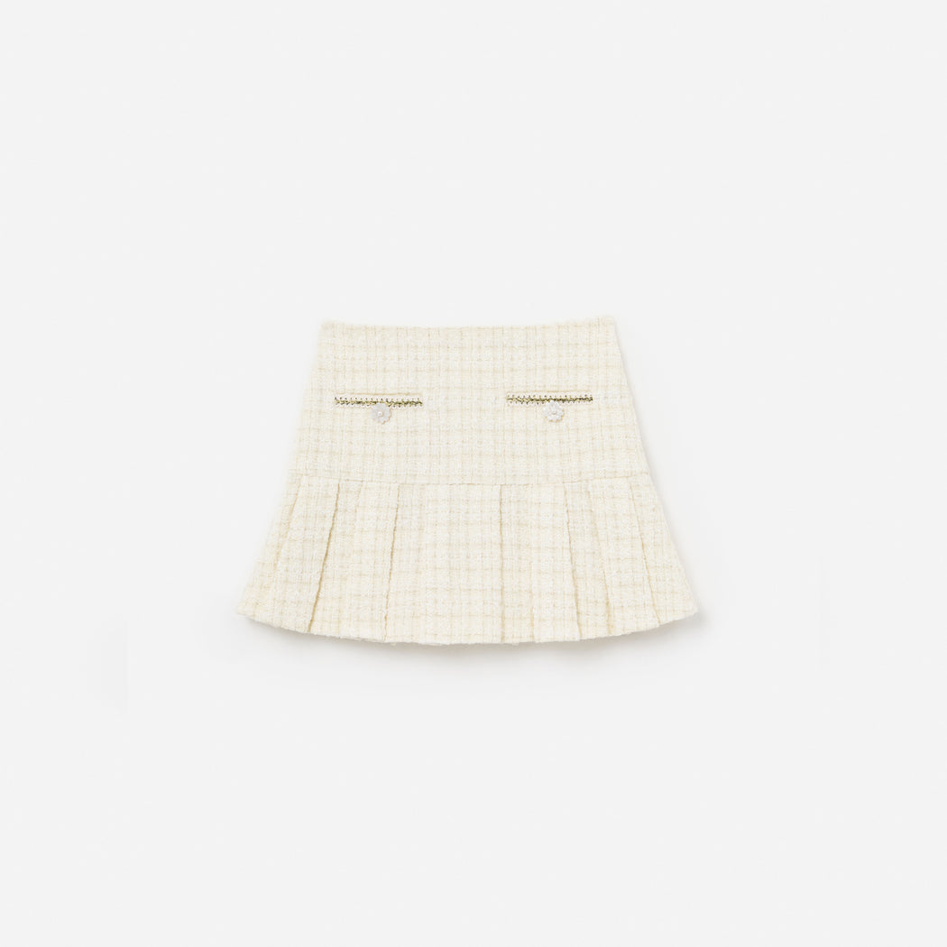 Cream Boucle Pleated Skirt