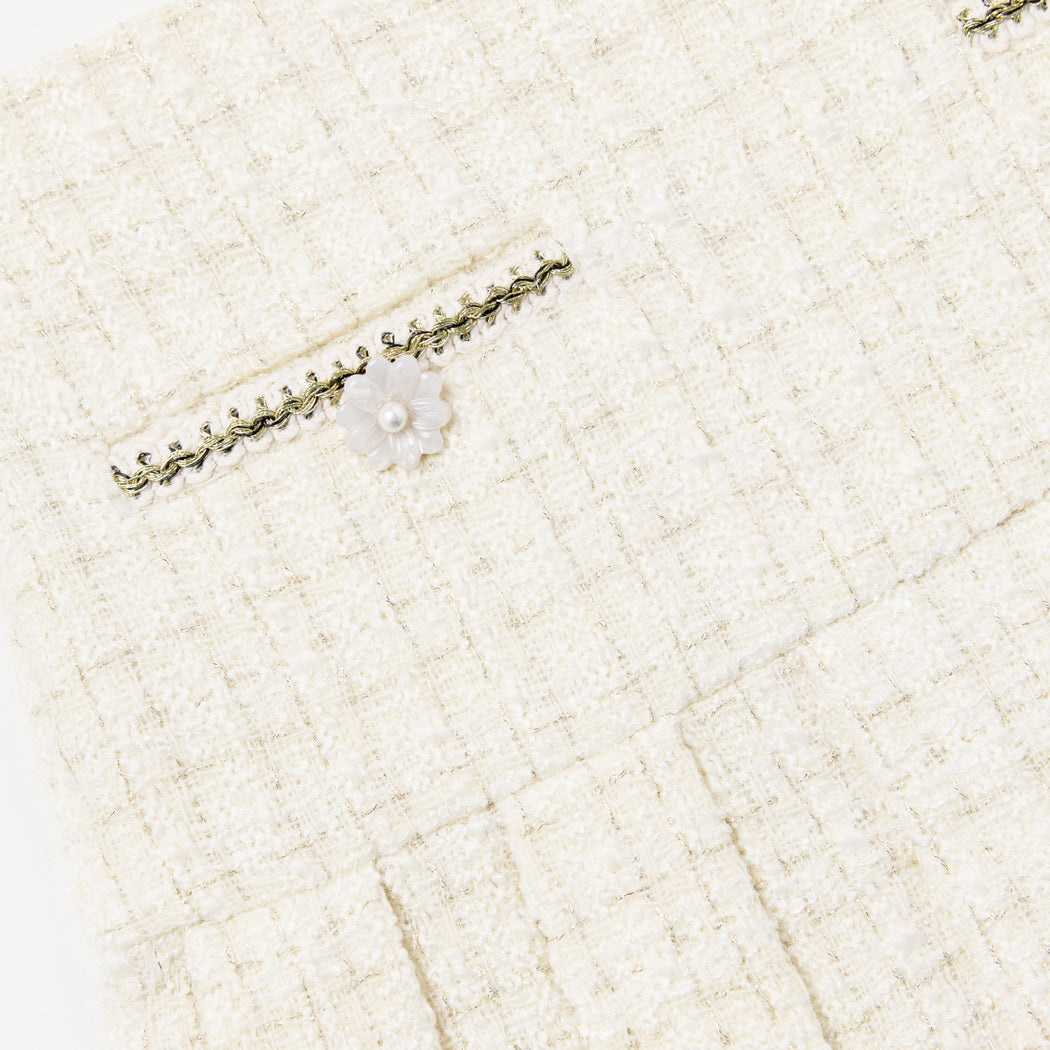Cream Boucle Pleated Skirt