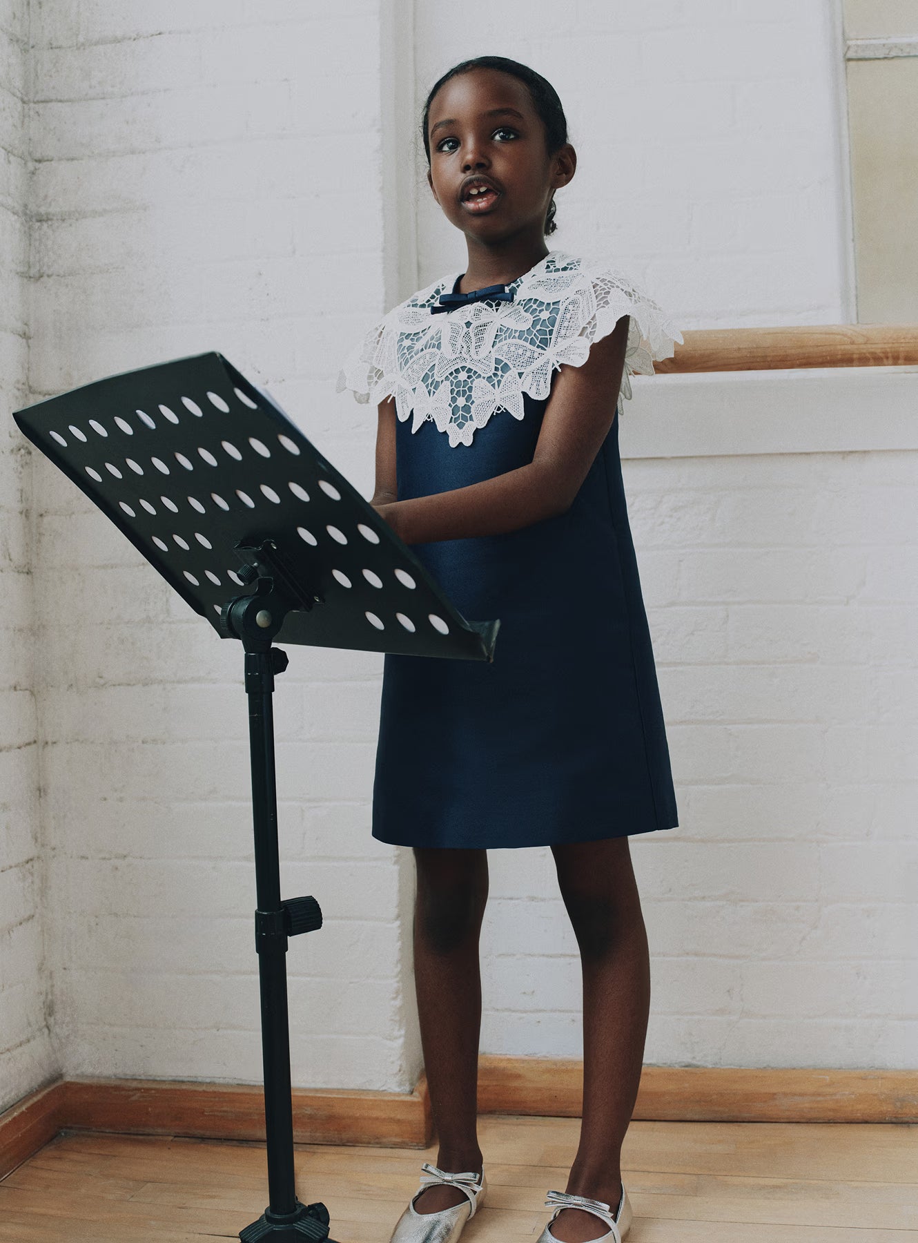 Navy Taffeta Butterfly Lace Dress