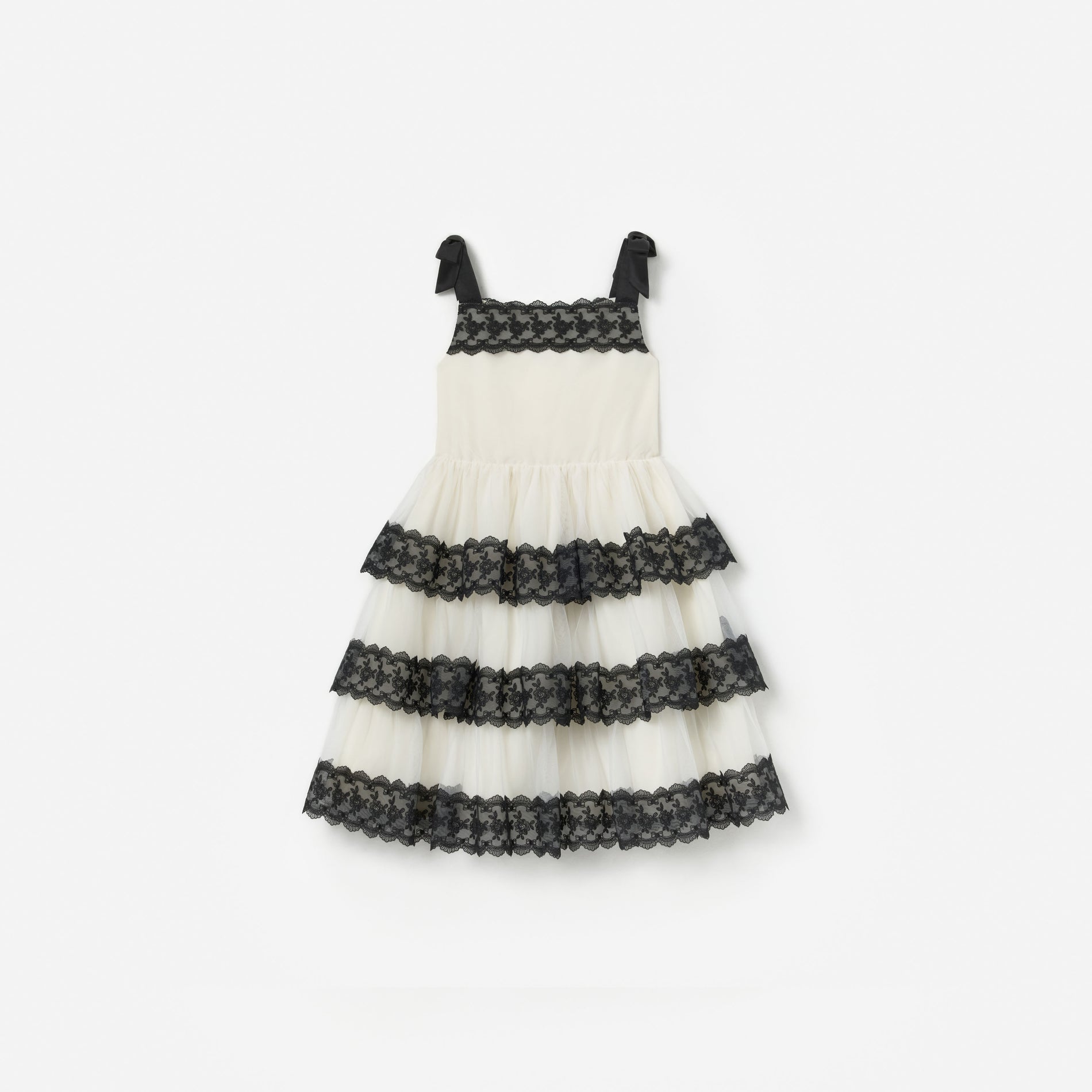 Cream Tulle Lace Tiered Dress