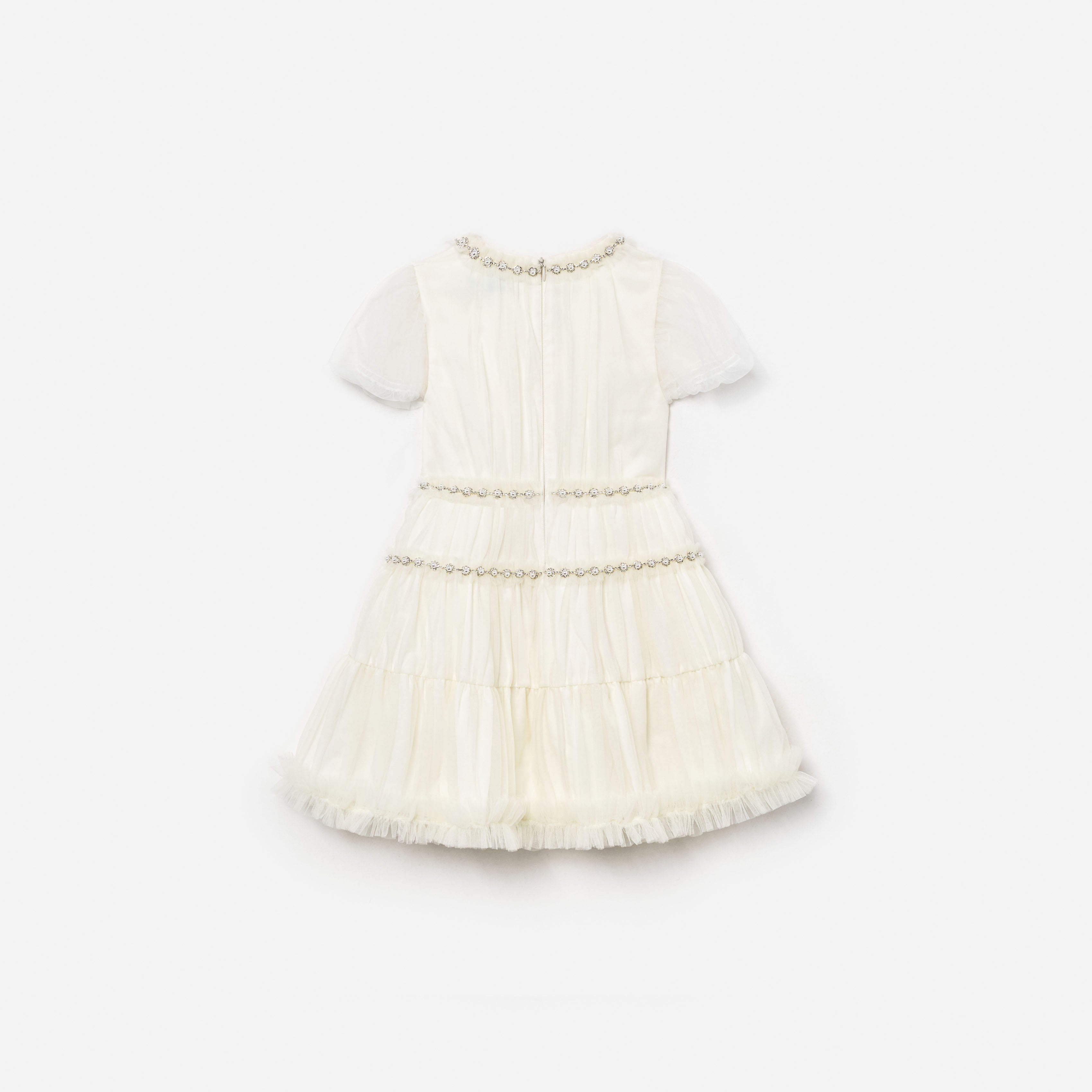 Cream Tulle Tiered Dress