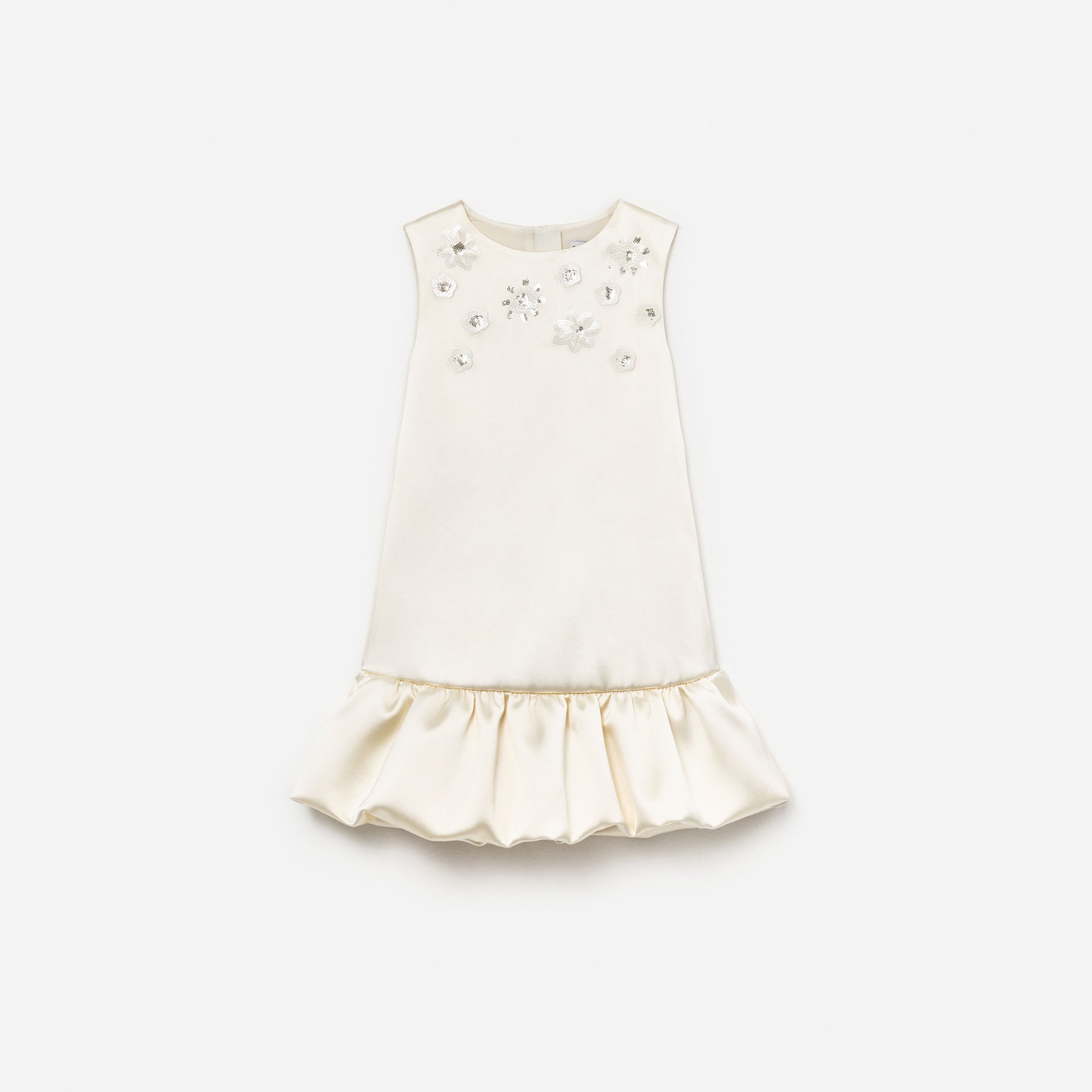 Cream Satin Bubble Hem Dress