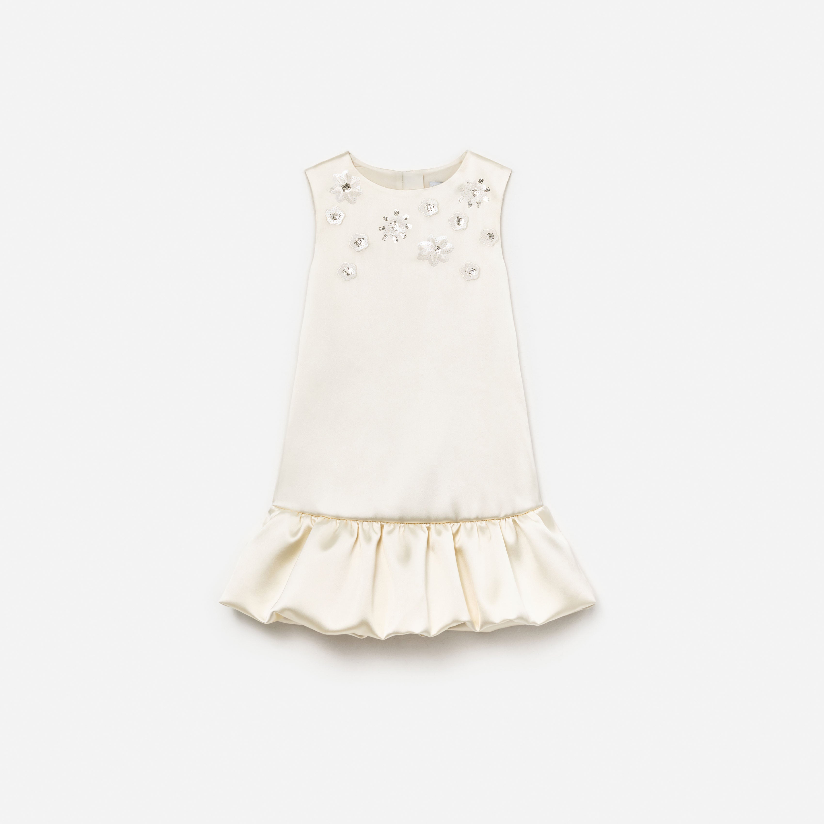 Cream Satin Bubble Hem Dress