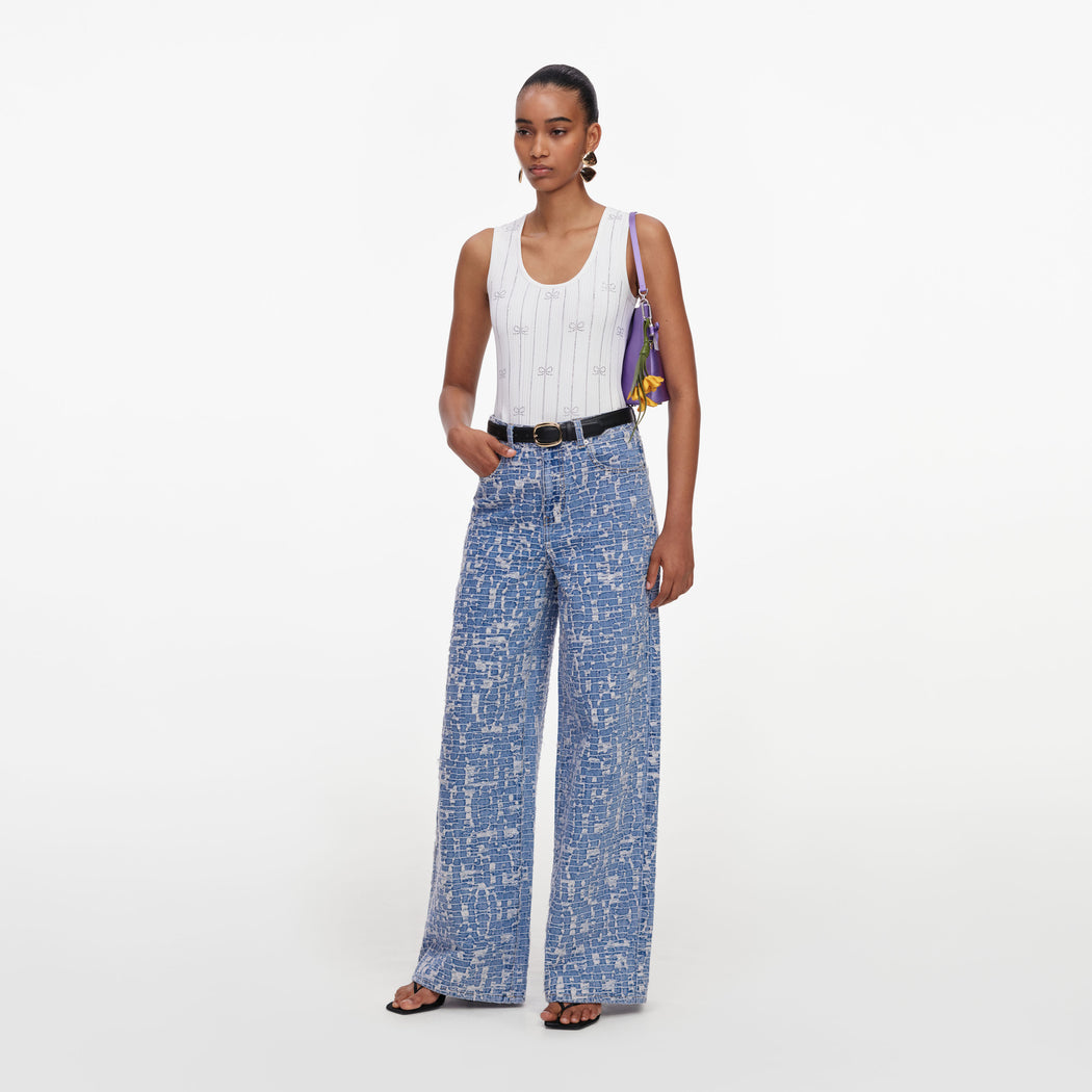 Blue Textured Denim Jeans