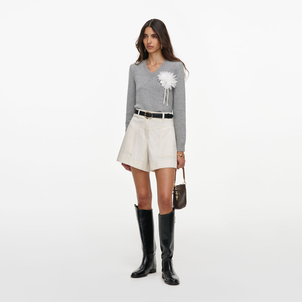 Cream Denim Short